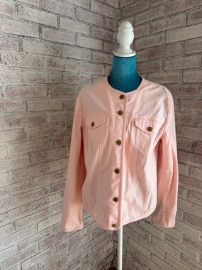 Pendleton Pale Pink Collarless Button-Front Jean Jacket
